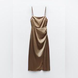 ZARA RHINESTONE STRAP SATIN EFFECT MIDI DRESS